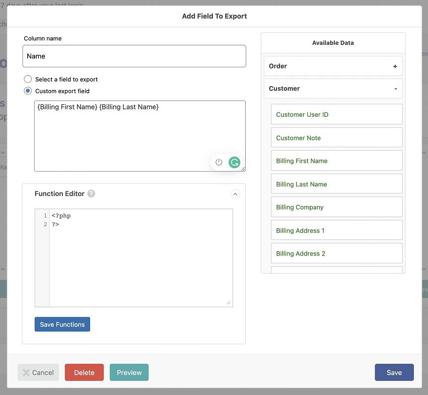 Combine multiple fields in WP All Export