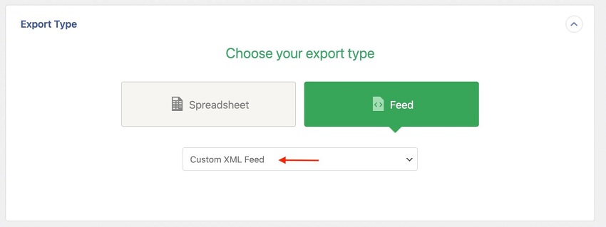 Select Custom XML feed in WP All Export file type