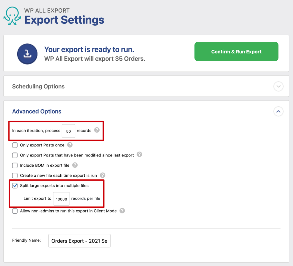 Additional export settings