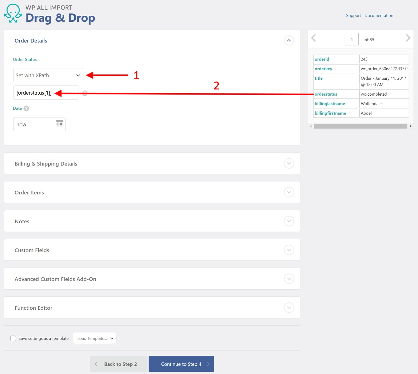 Drag and drop order fields