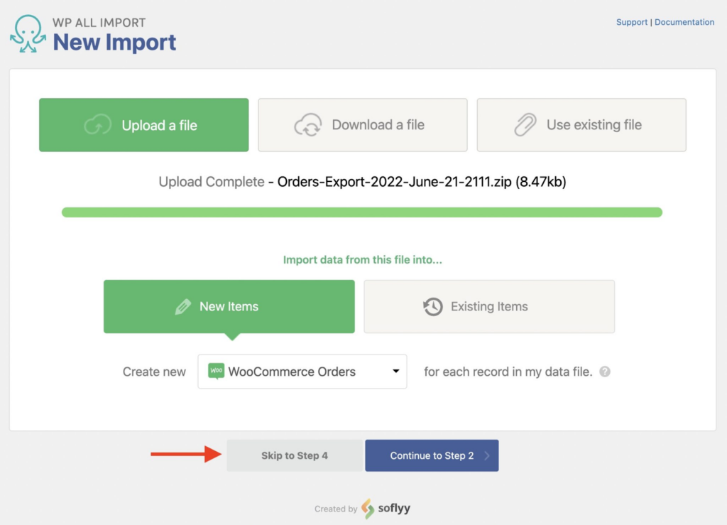 Start a new order import in WP All Import