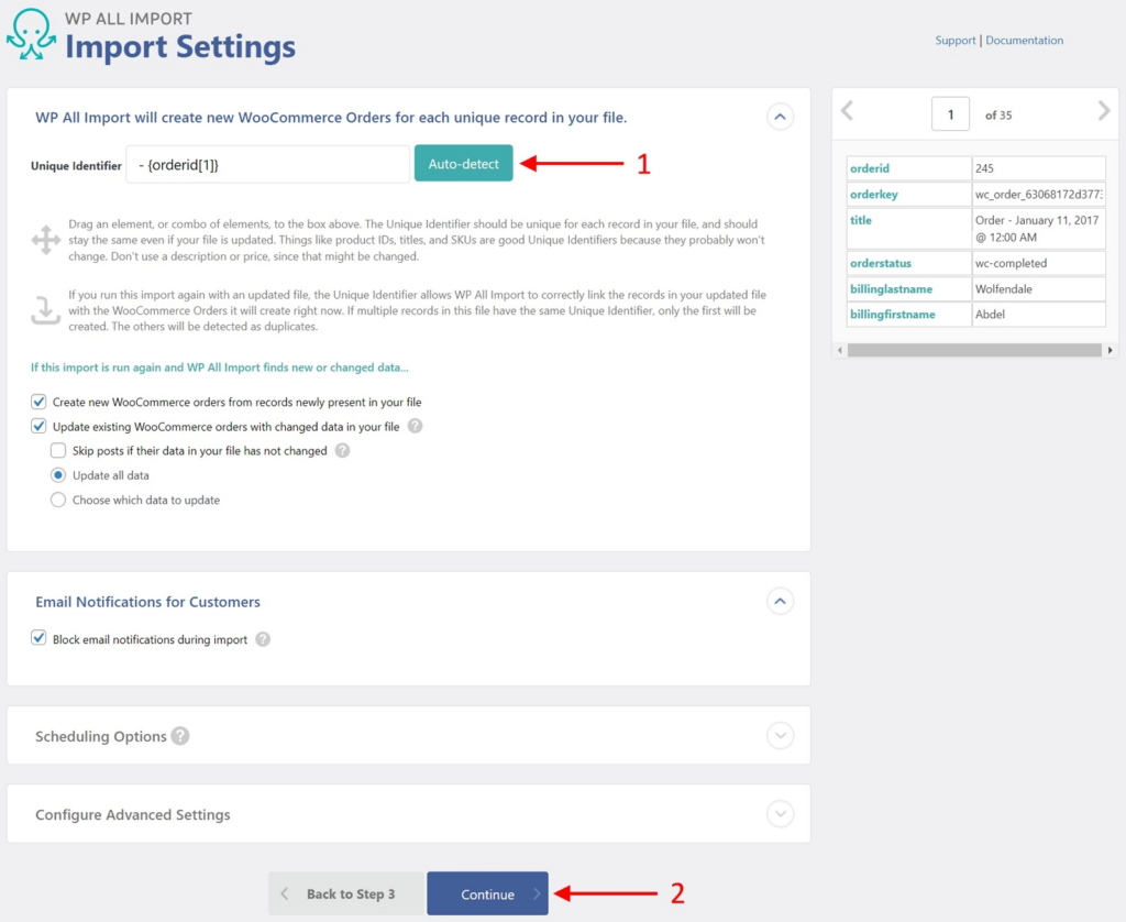 Select the best unique identifier from your order import file