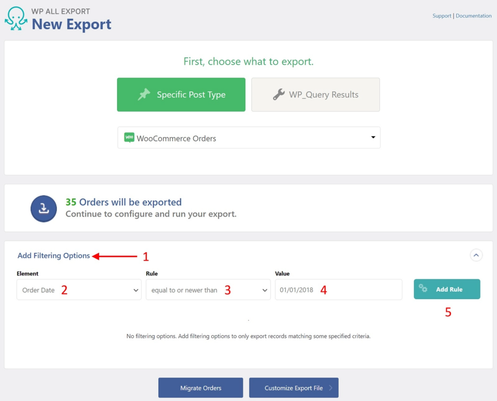 Apply filtering to select specific orders