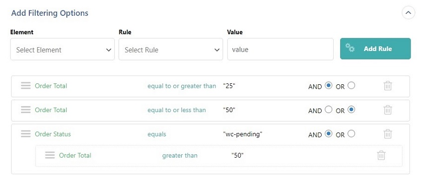 multiple filters rules combined 