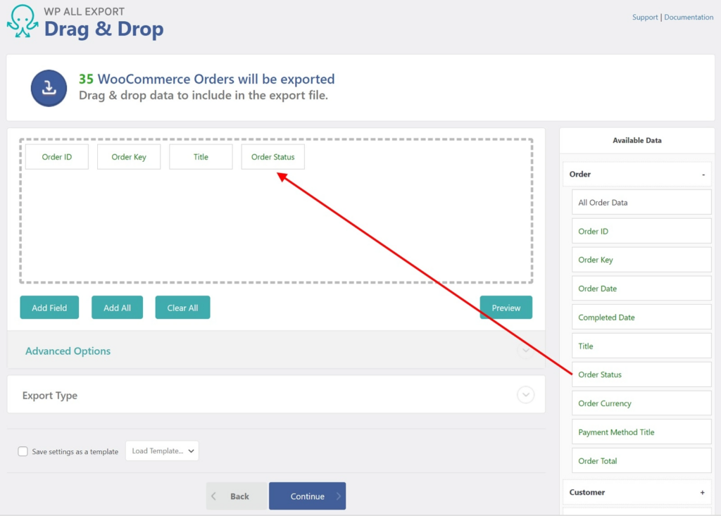 drag and drop specific order fields