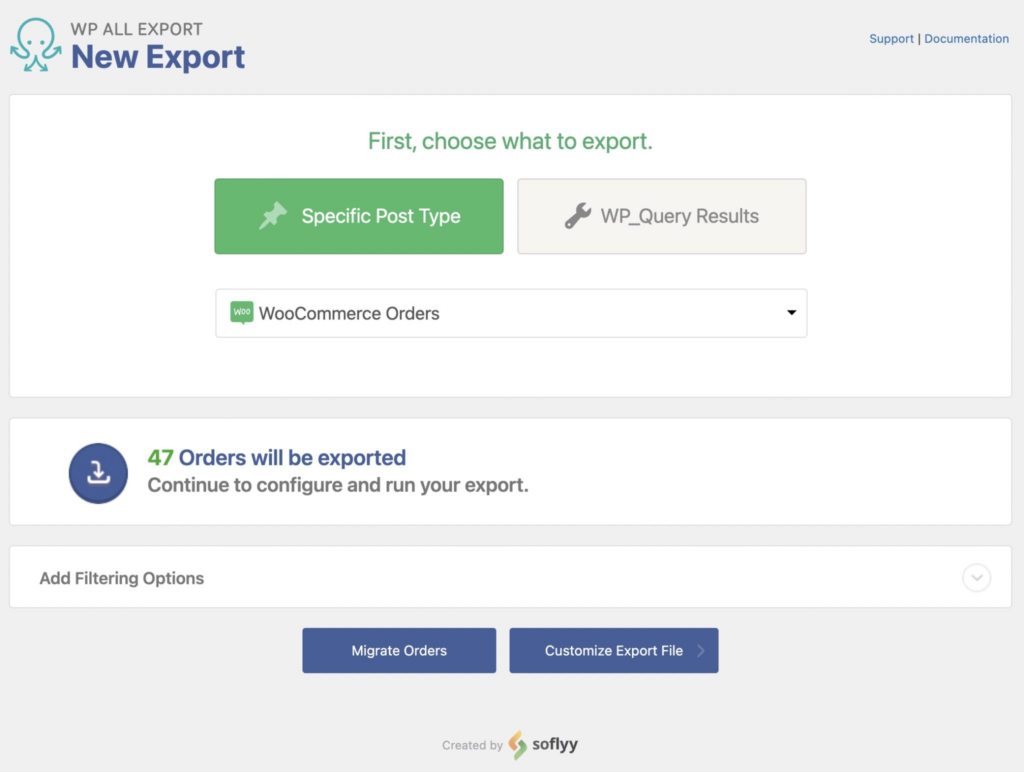 select WooCommerce orders to export