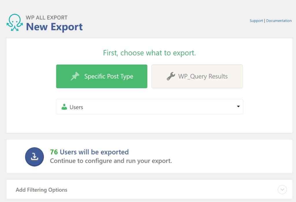 Start a new user data export