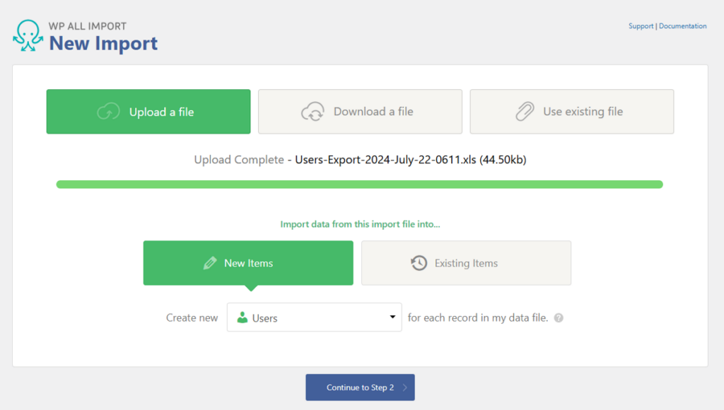 Upload User Import Excel file