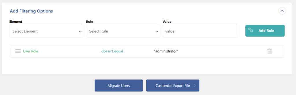 add filter to exclude specific users from export