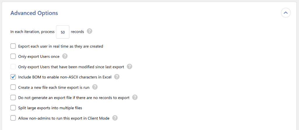 advanced user export options