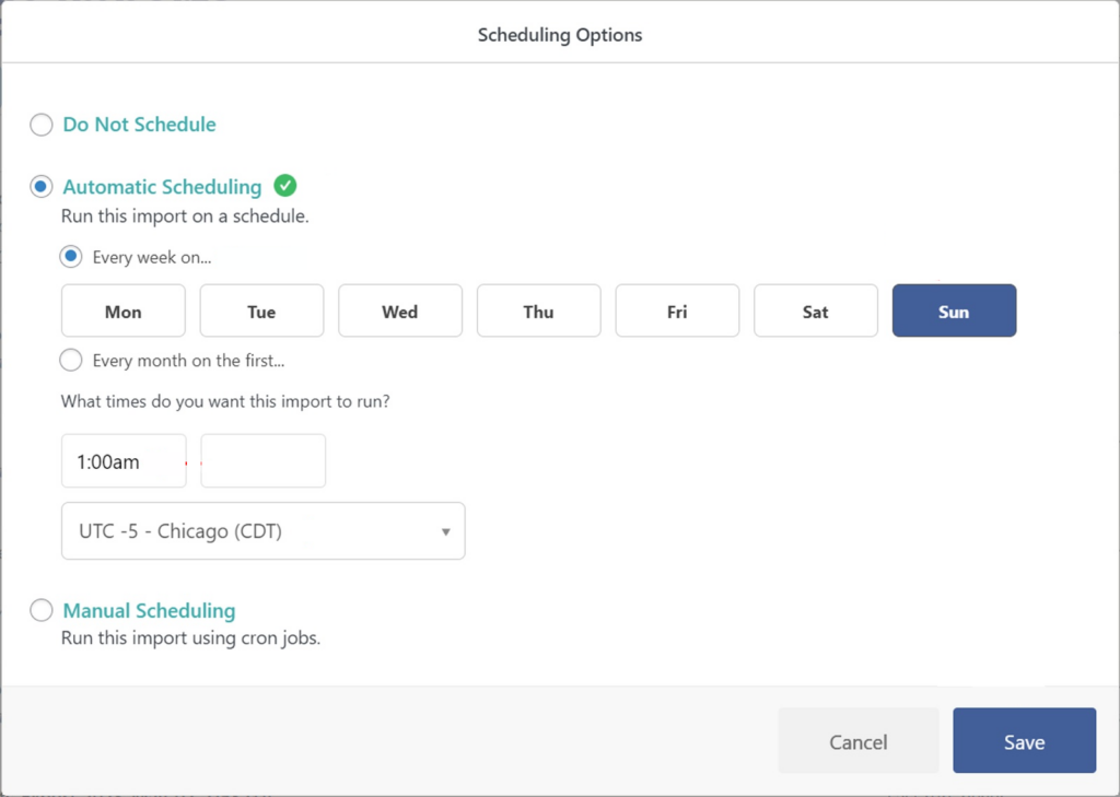 automatic scheduling of import of WordPress users