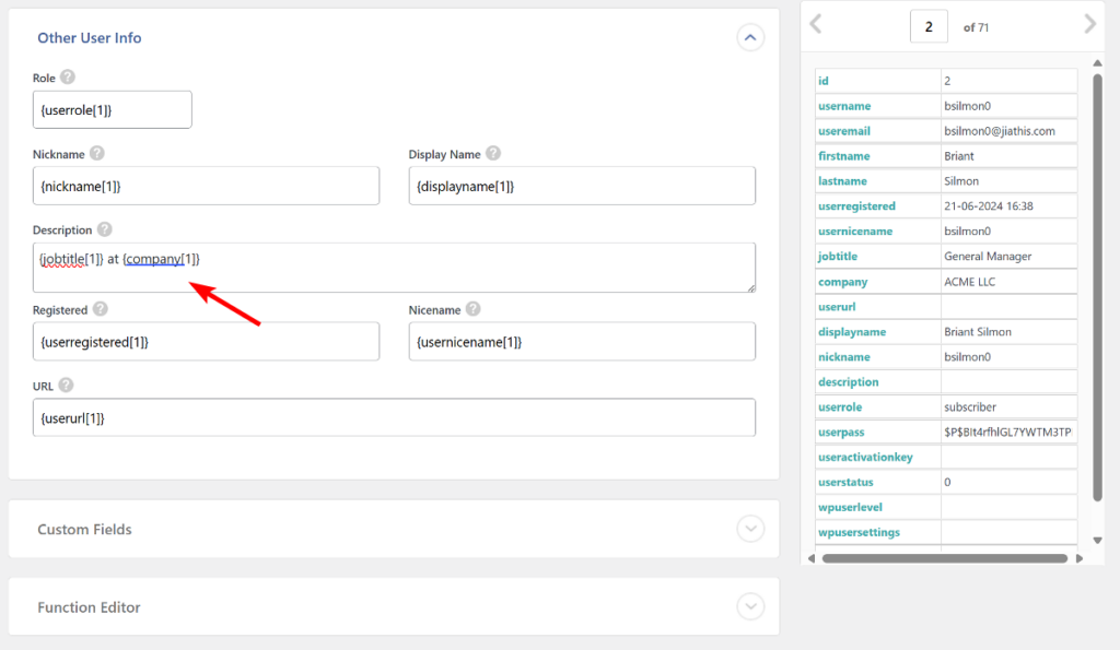 combine multiple fields to a single import user field