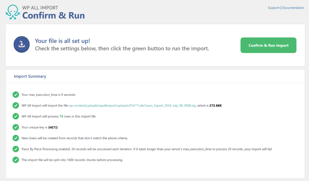 import summary of the uploaded bundle user import file