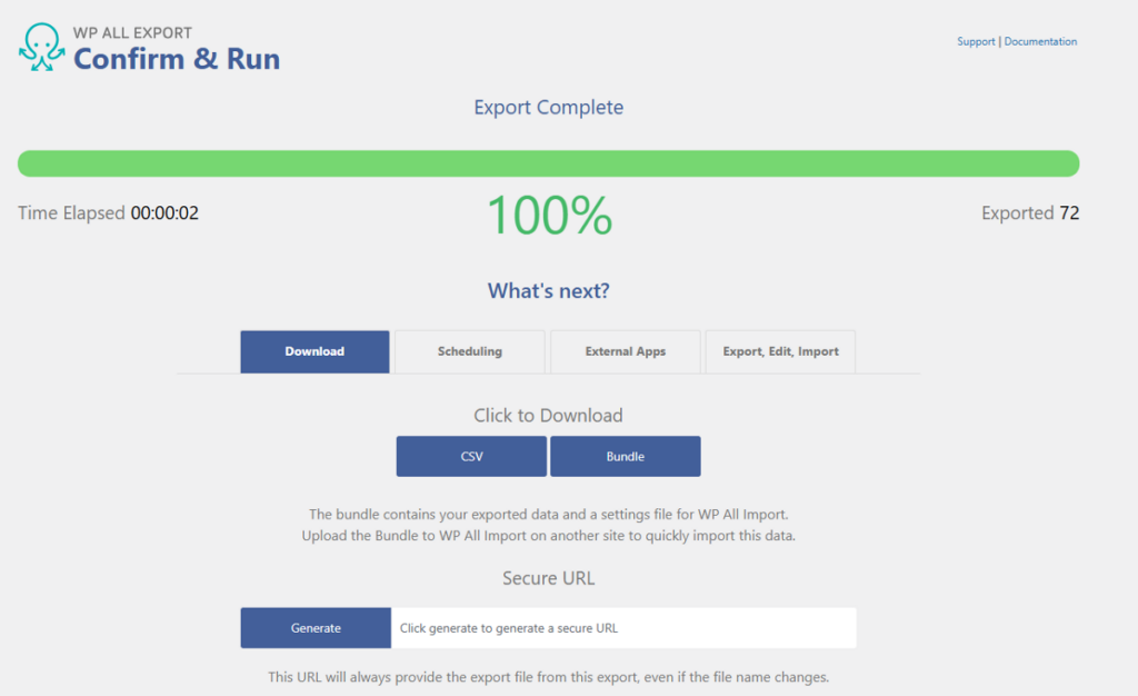 run user export for migration