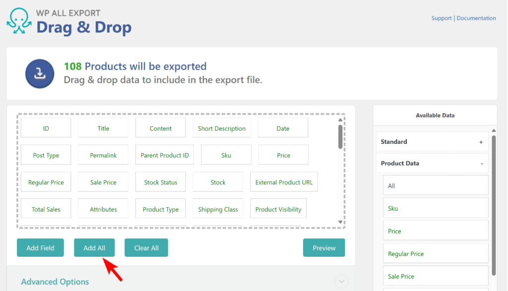 Add all product fields in a single click