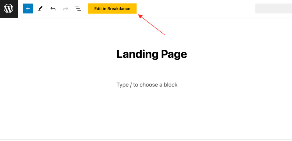 Create a new page and edit with Breakdance