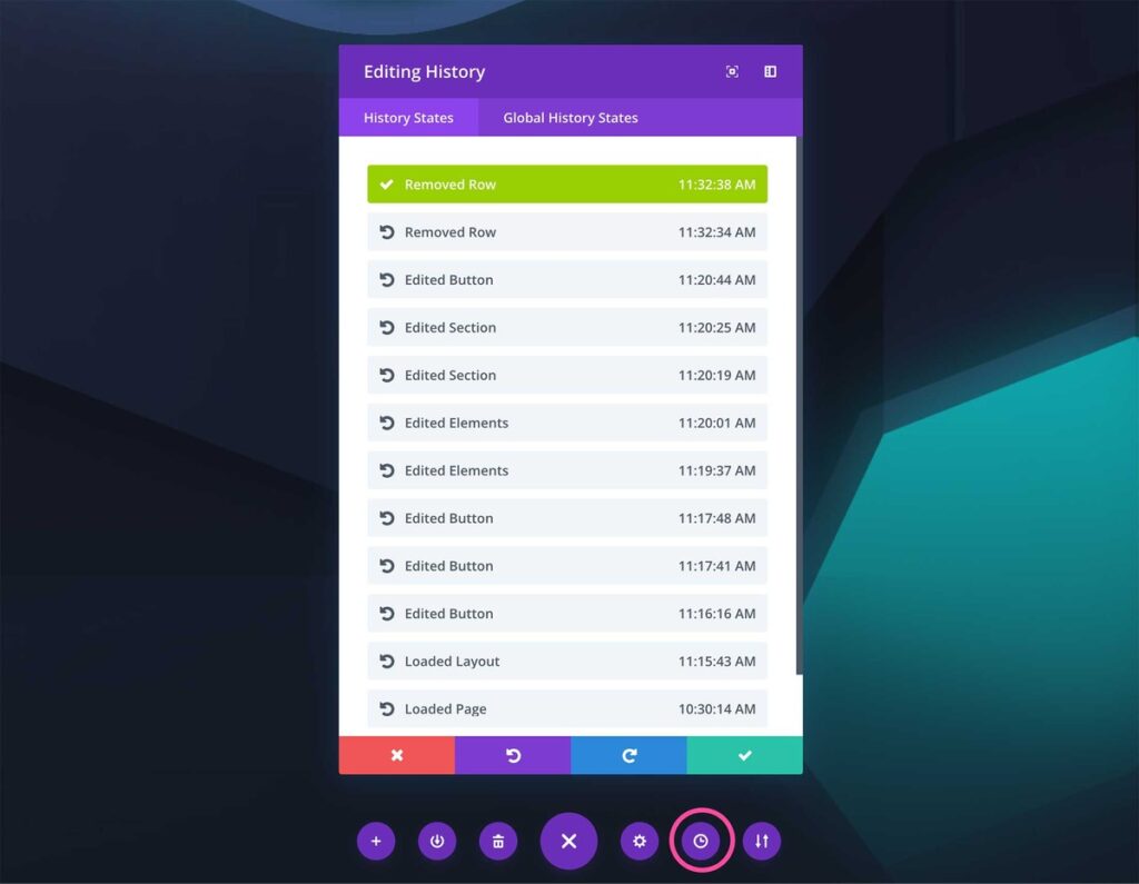 Divi editing history