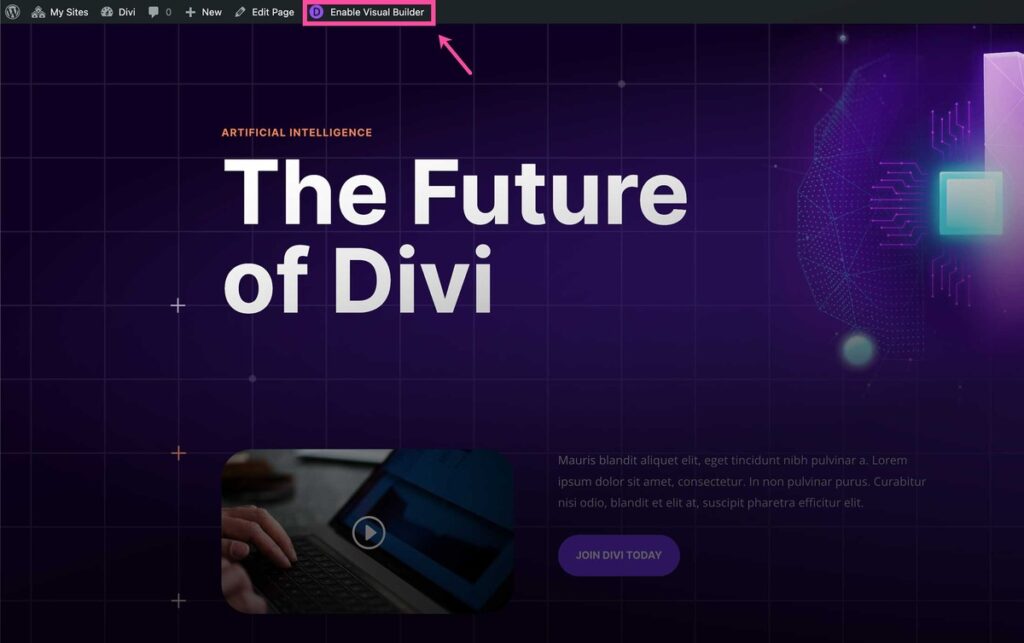 Enable divi builder on any page