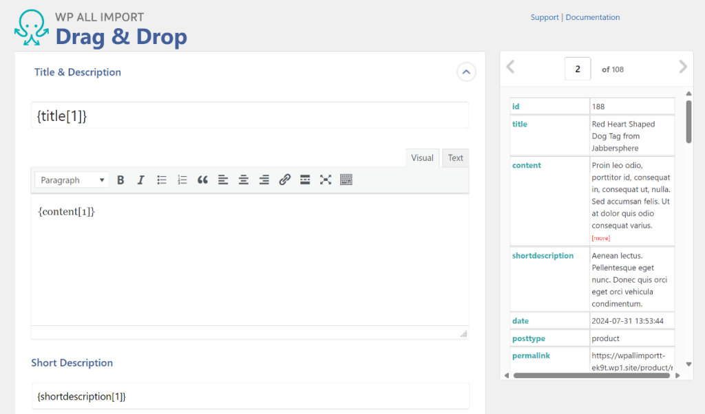 mapping of products fields from the import file