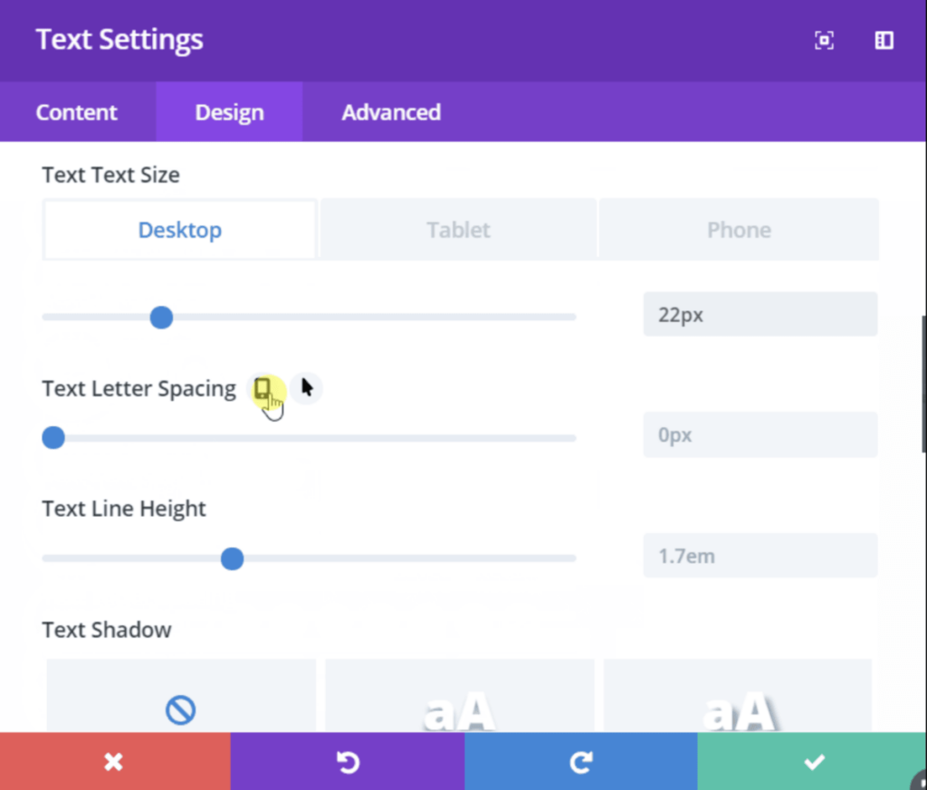 responsive settings in module options panel