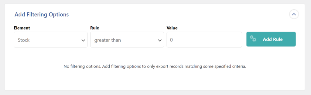 specify the filter rule to add to your export