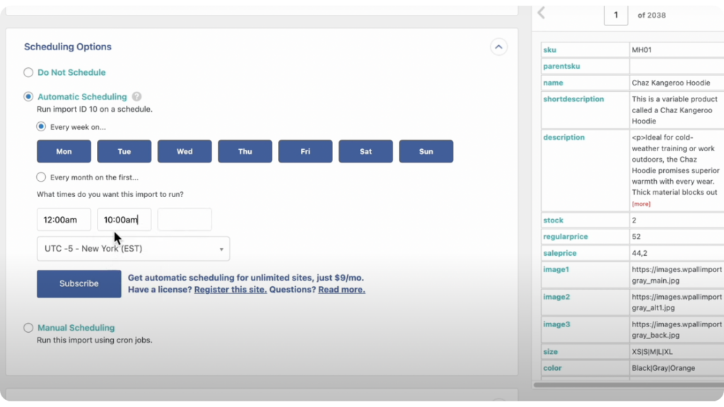 Define Scheduling Options WP All Import