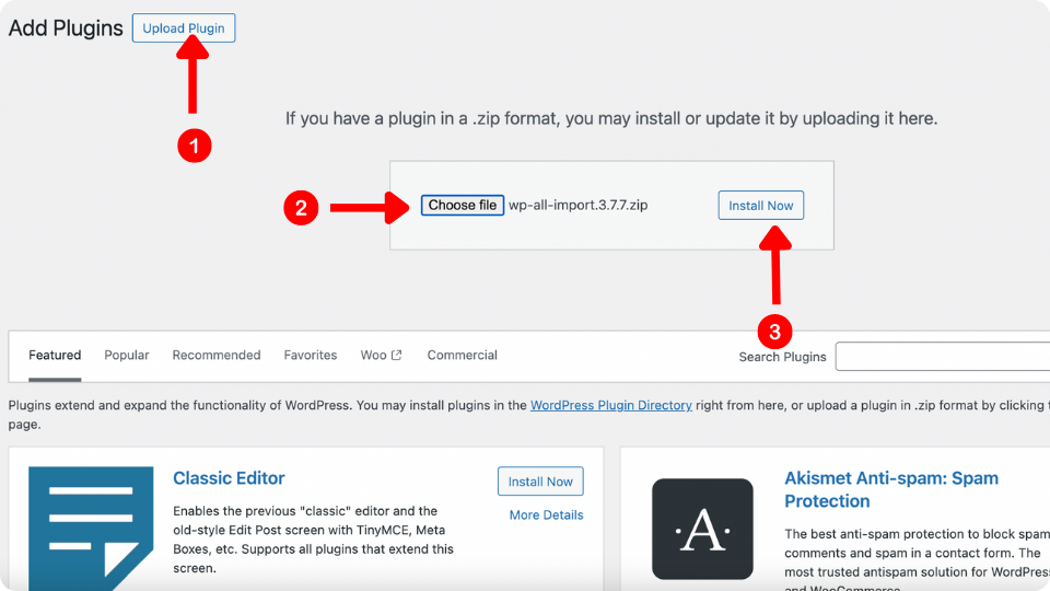 Instructions to Upload New Plugin WP All Import