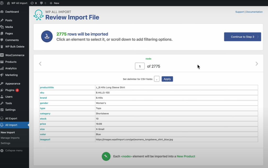 Review Import Data when Creating Import