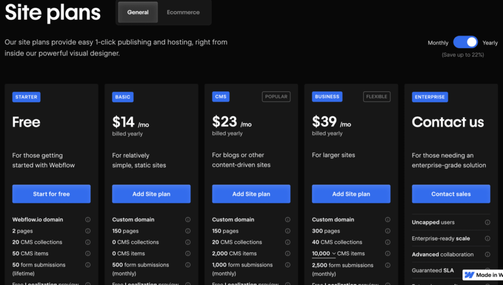 Webflow Pricing