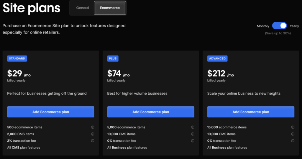 Webflow eCommerce Pricing