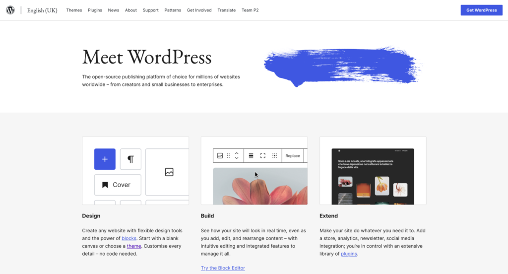 WordPress homepage