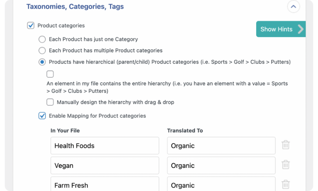 map imported categories to different value