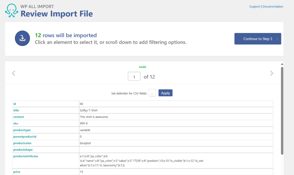 product import file data preview