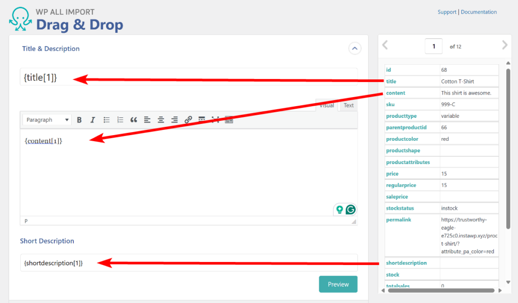 use drag and drop to map fields