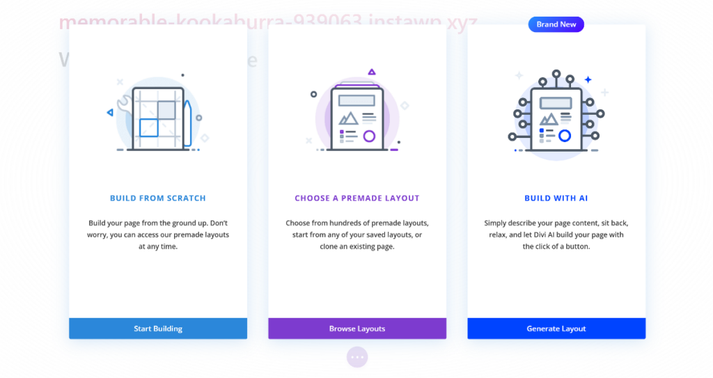 Divi Builder start screen