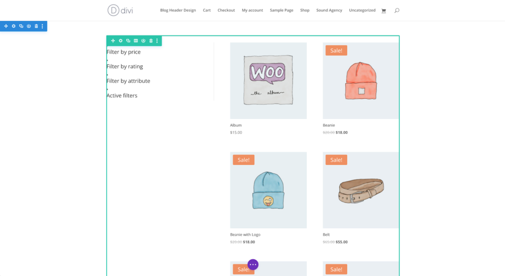 Divi default WooCommerce style