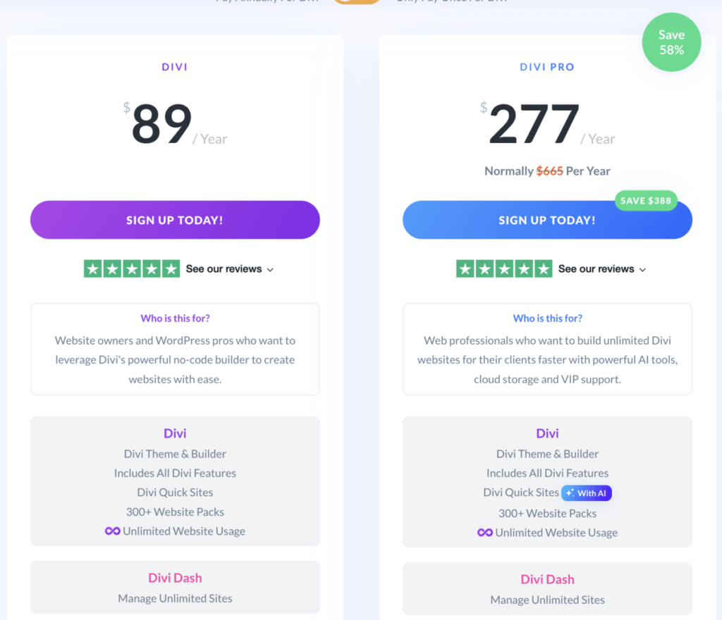 Divi pricing