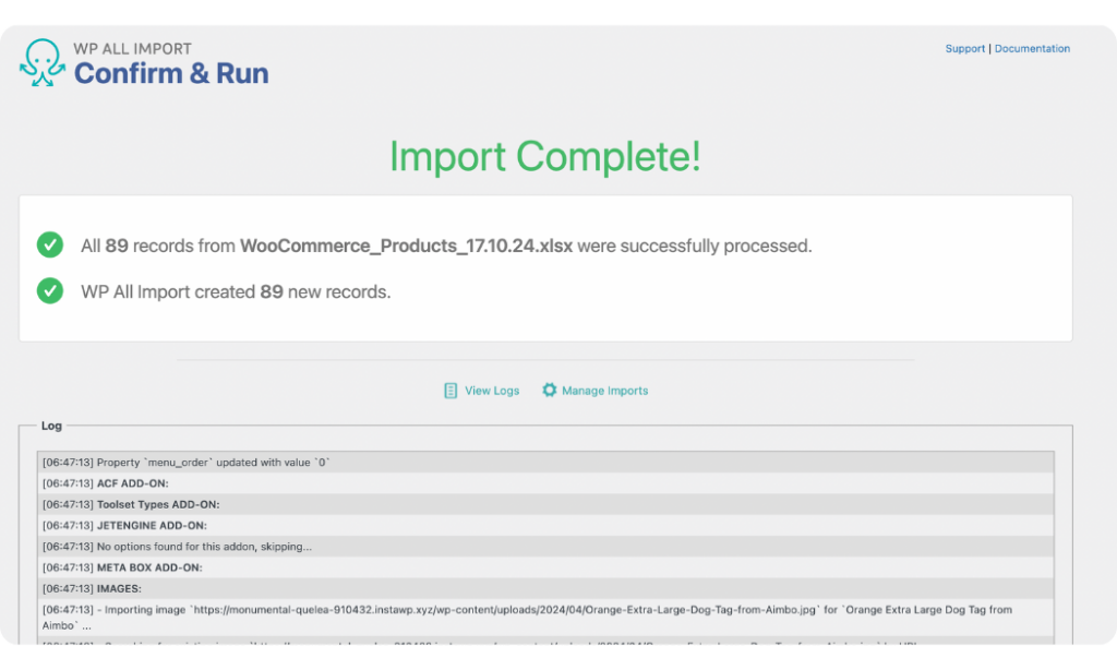 Excel to WooCommerce product import complete