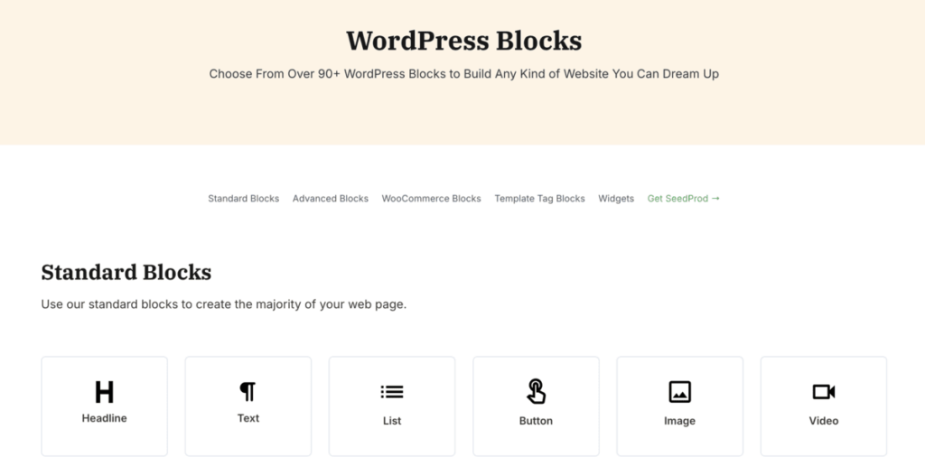 SeedProd standard blocks