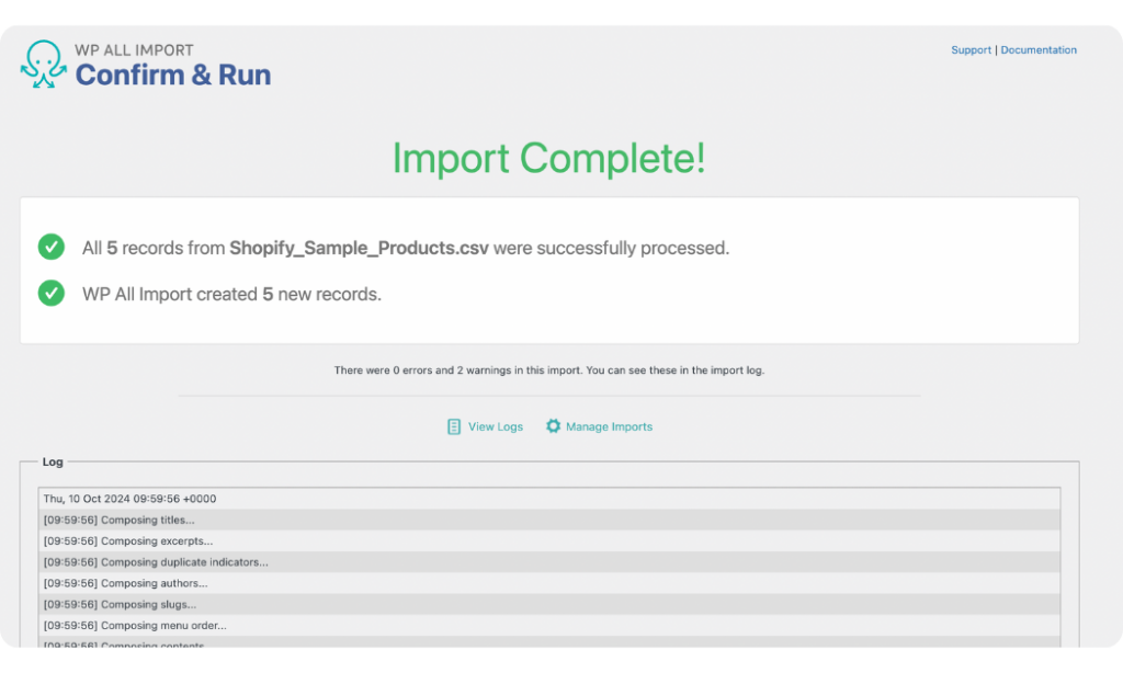 Shopify to WooCommerce import complete notification