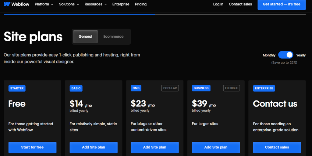 Webflow pricing