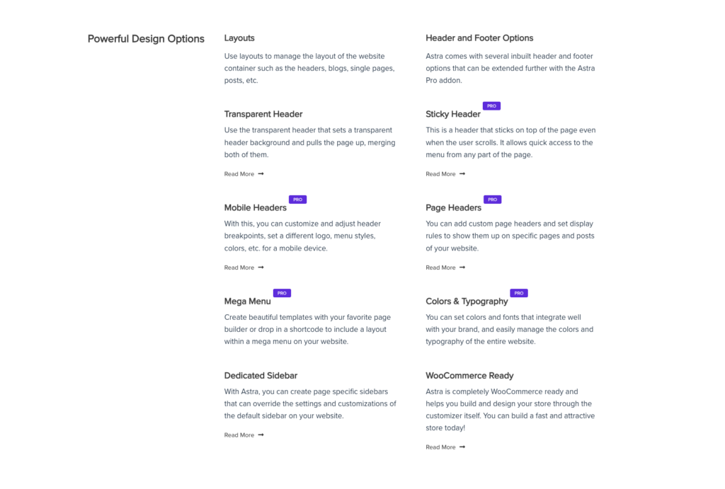 Astra design options