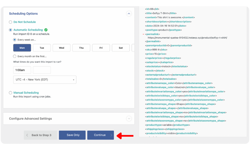 excel product import scheduling