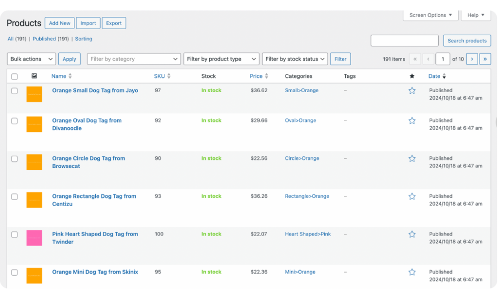 imported products from excel to WooCommerce