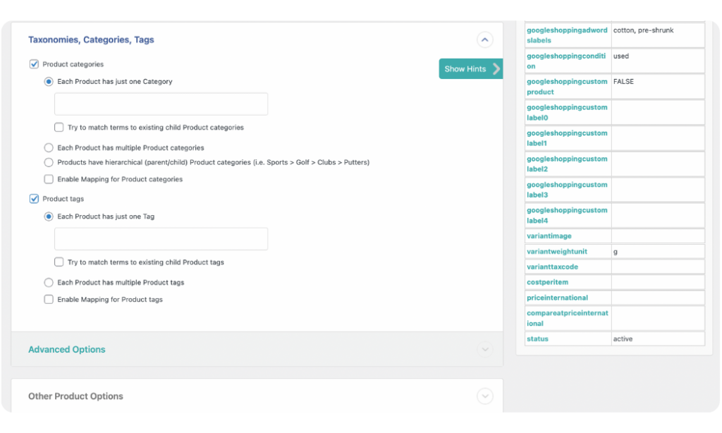 map categories data from Shopify to WooCommerce