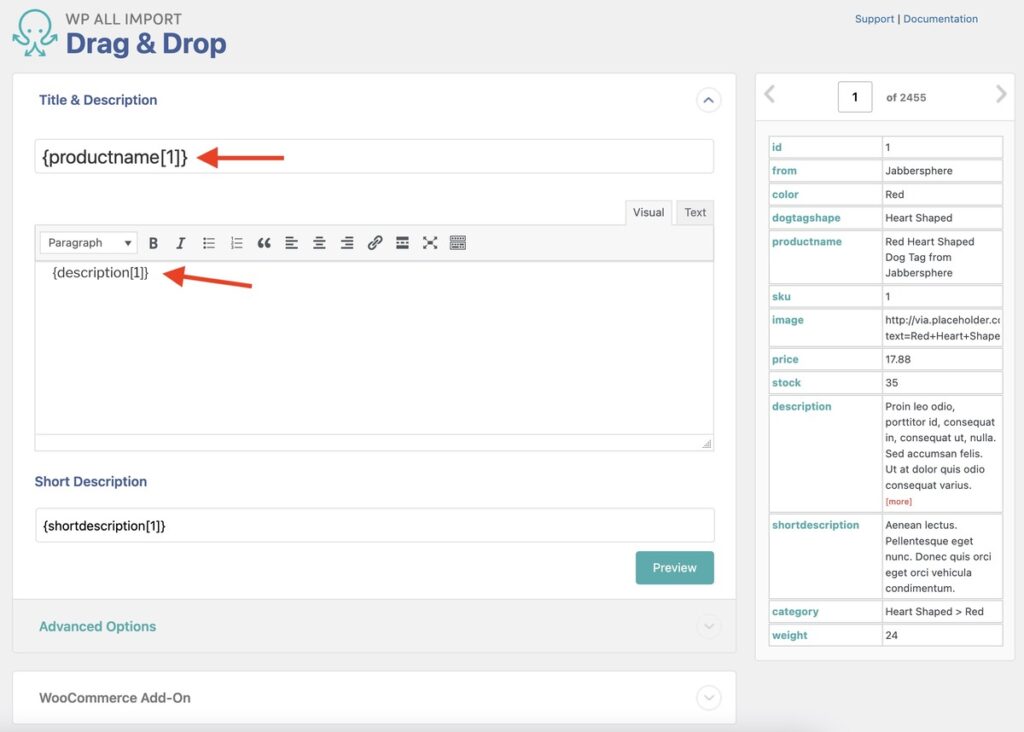 map product fields in WP All Import