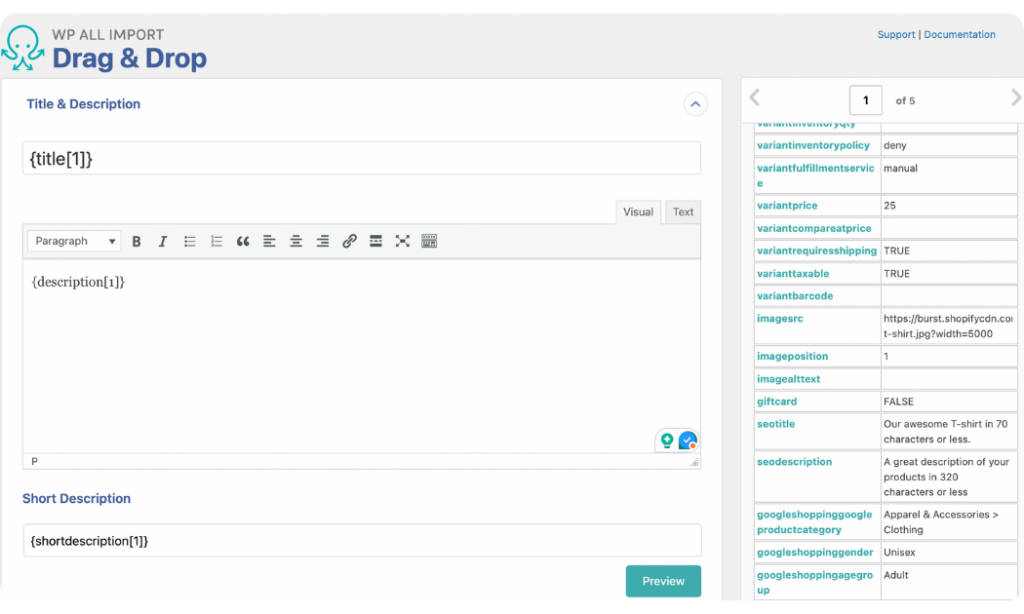 map shopify product data to WooCommerce fields