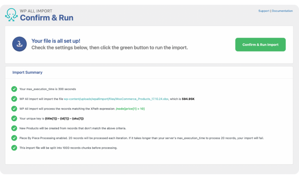 review excel to WooCommerce product import settings