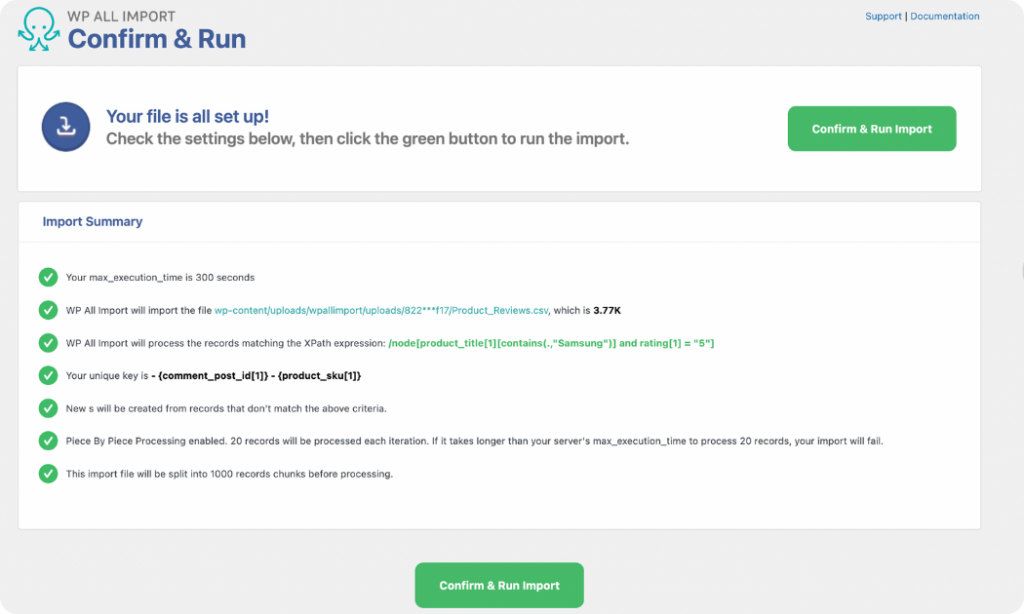 run product review import settings