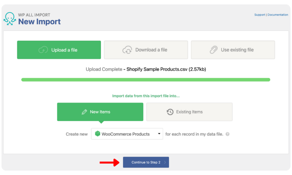 upload shopify product data and load it in WP All Import